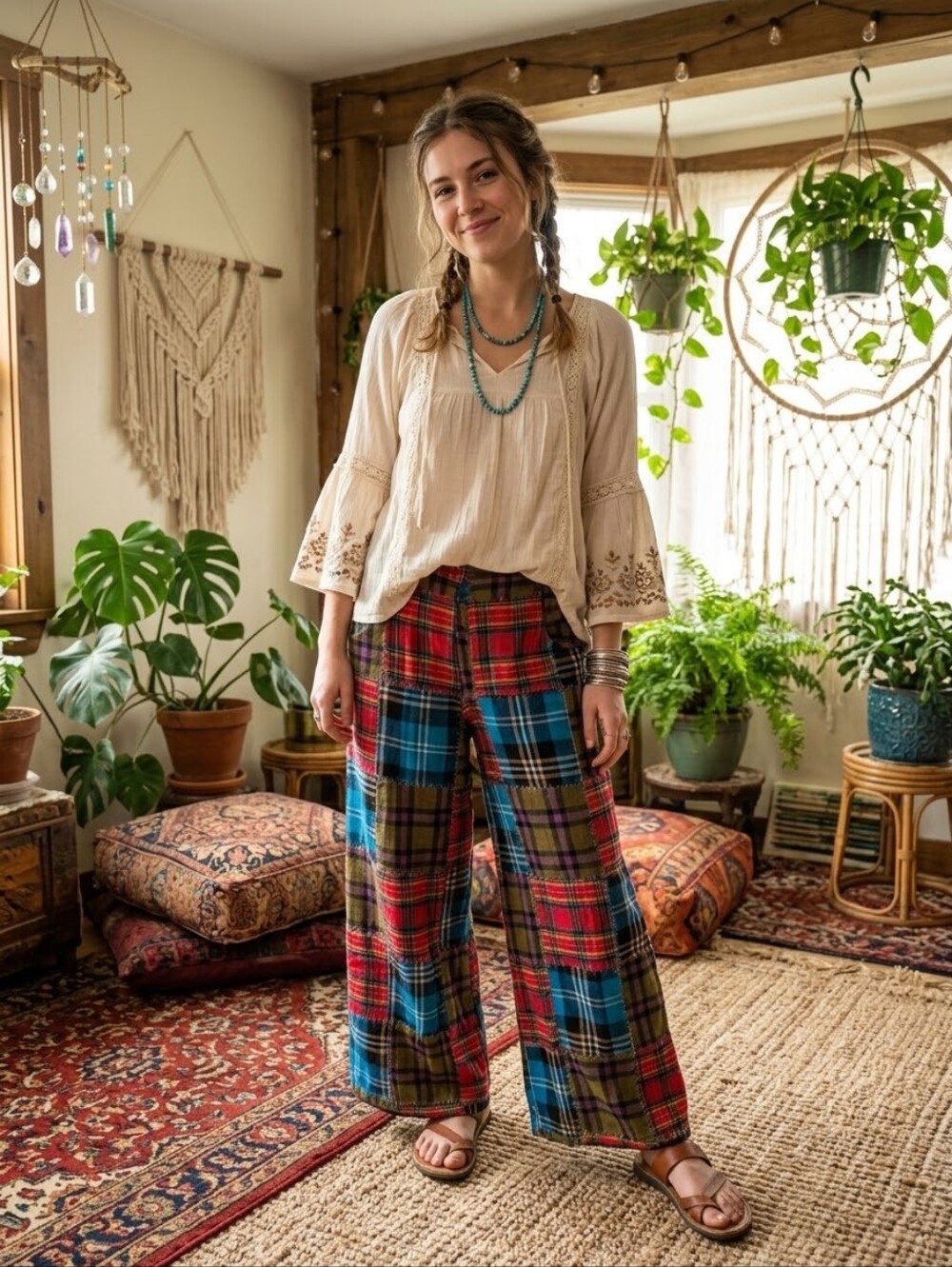 NWT JADED GYPSY MIXED UP SCARLET FLANNEL PANTS